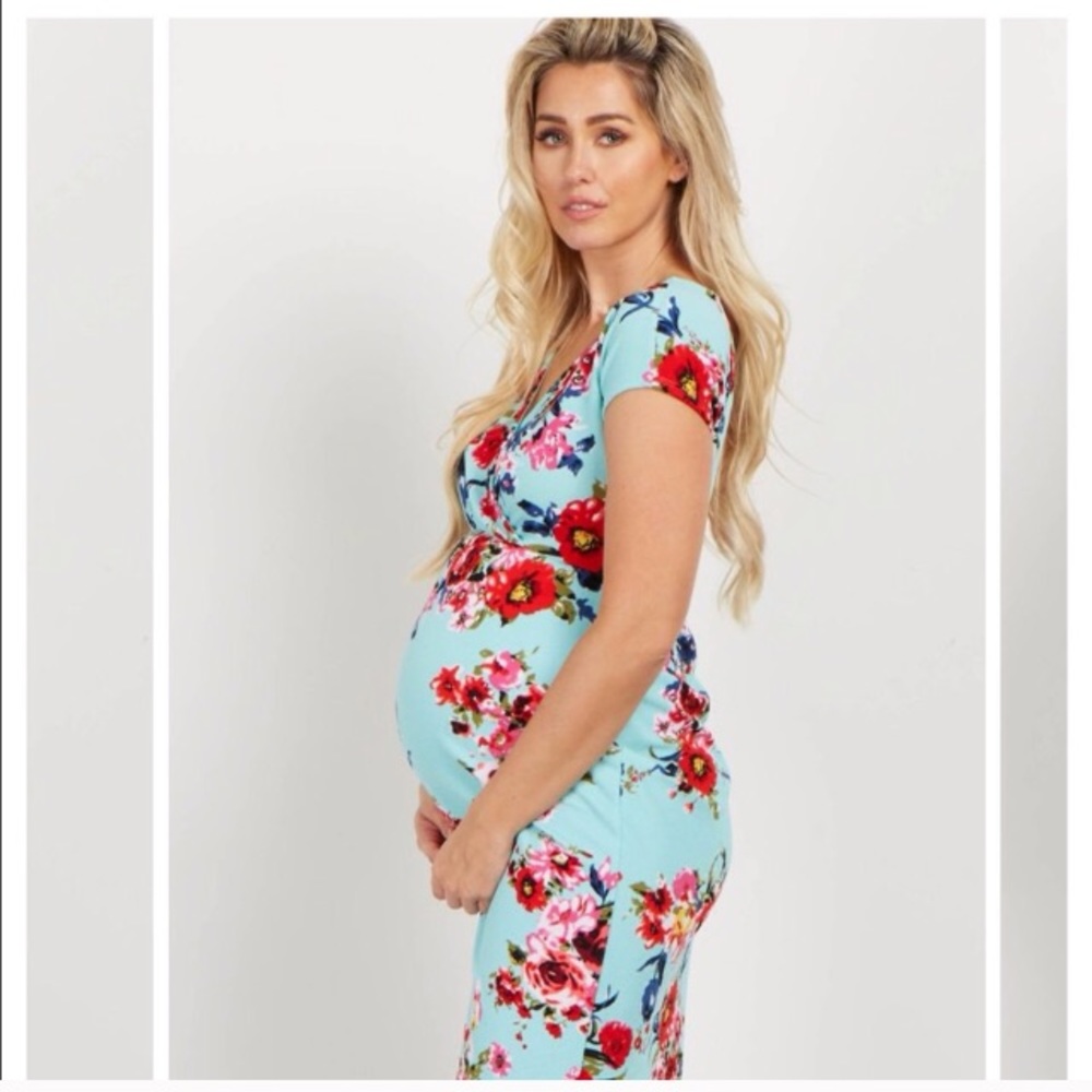 PinkBlush Maternity Aqua Floral dress. Size S